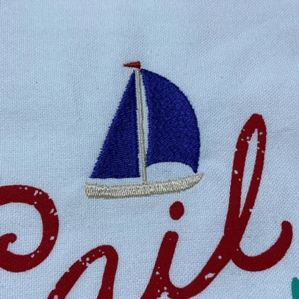 Sail Away Kitchen Towel Embellished Set Coastal Nautical Cotton Set 18 x 28 in